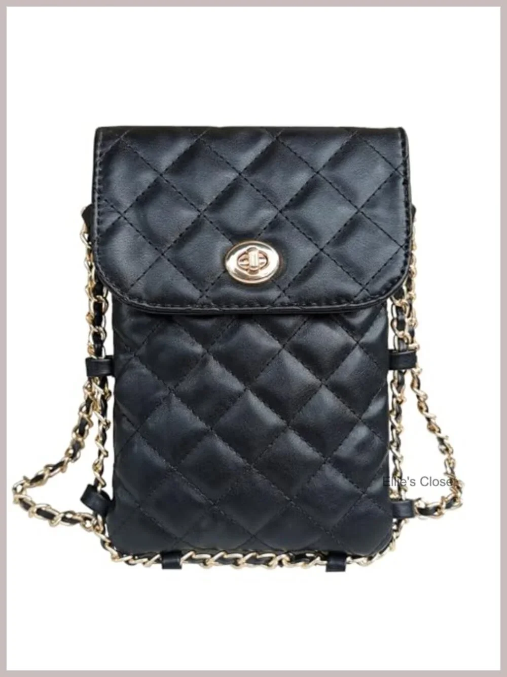 Quilted Vegan Leather Crossbody Phone Bag with Chain Strap